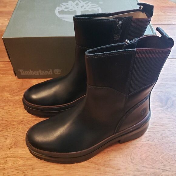 Timberland Malynn Black Full Grain Leather Chukka Boots 7 Waterproof Womens NEW - Picture 2 of 8